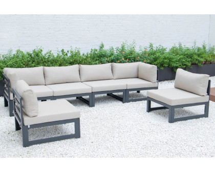 LeisureMod Chelsea 6-Piece Patio Sectional In Black Aluminum with Cushions - Beige