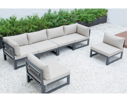 LeisureMod Chelsea 6-Piece Patio Sectional In Black Aluminum with Cushions - Beige