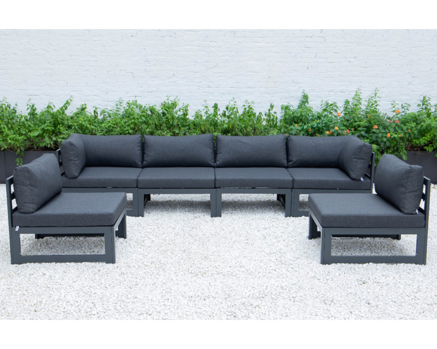 LeisureMod - Chelsea 6-Piece Patio Sectional In Black Aluminum with Cushions