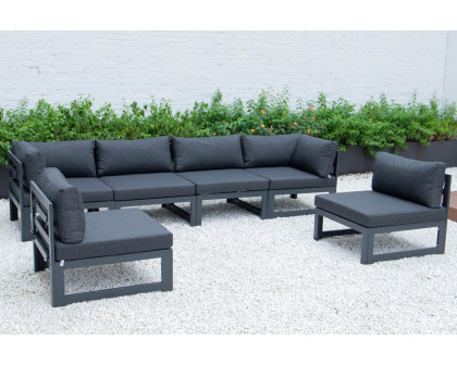 LeisureMod Chelsea 6-Piece Patio Sectional In Black Aluminum with Cushions - Black