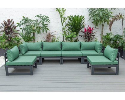 LeisureMod Chelsea 6-Piece Patio Sectional In Black Aluminum with Cushions - Green