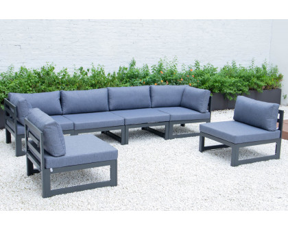 LeisureMod Chelsea 6-Piece Patio Sectional In Black Aluminum with Cushions - Blue