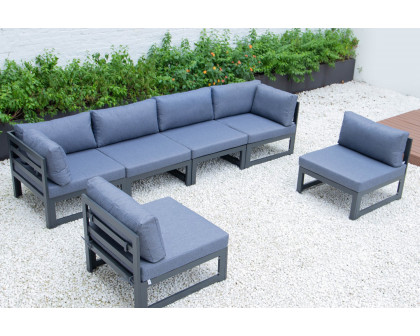 LeisureMod Chelsea 6-Piece Patio Sectional In Black Aluminum with Cushions - Blue