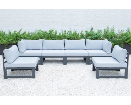 LeisureMod - Chelsea 6-Piece Patio Sectional In Black Aluminum with Cushions