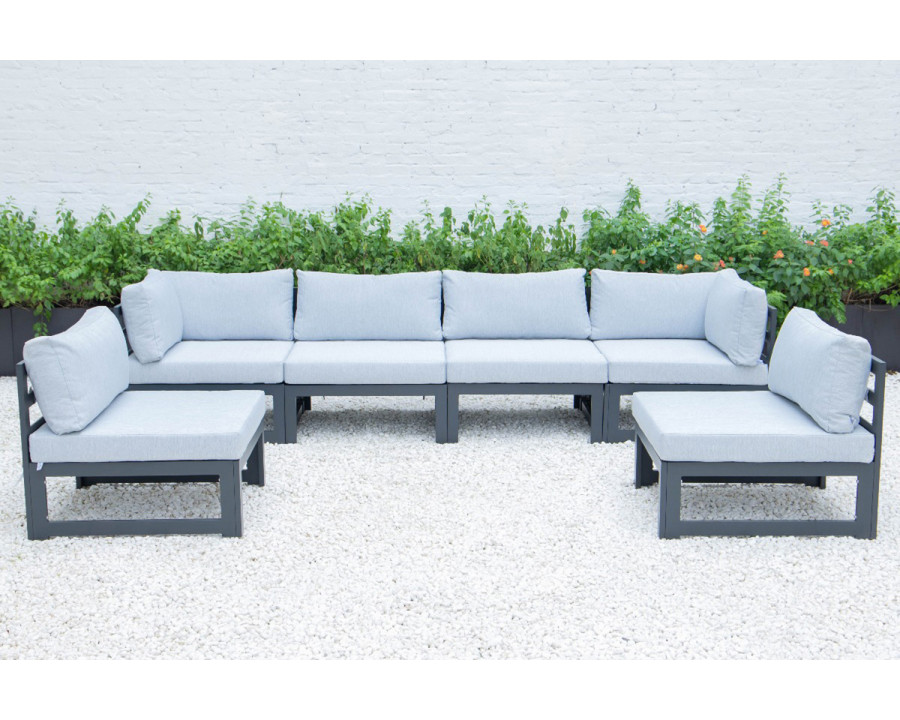 LeisureMod Chelsea 6-Piece Patio Sectional In Black Aluminum with Cushions - Light Gray