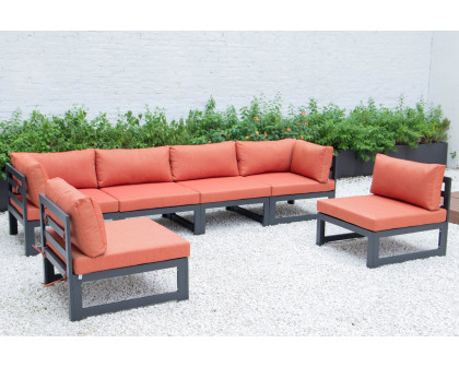 LeisureMod Chelsea 6-Piece Patio Sectional In Black Aluminum with Cushions - Orange