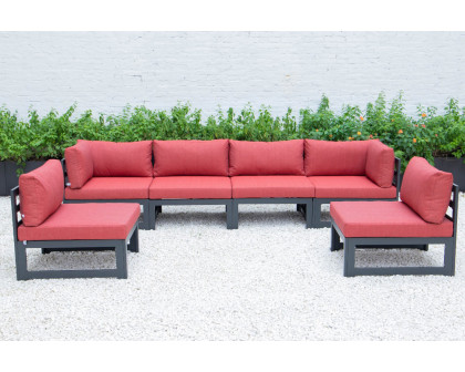 LeisureMod - Chelsea 6-Piece Patio Sectional In Black Aluminum with Cushions