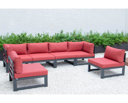 LeisureMod Chelsea 6-Piece Patio Sectional In Black Aluminum with Cushions - Red