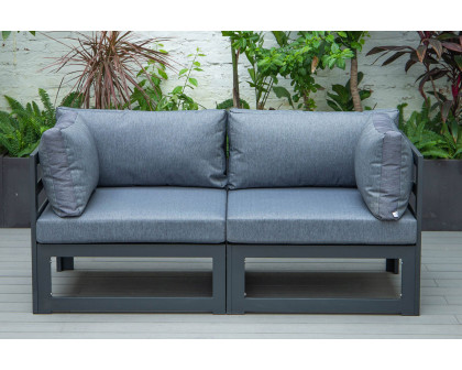 LeisureMod Chelsea 2-Piece Sectional Loveseat Black Aluminum with Cushions - Blue