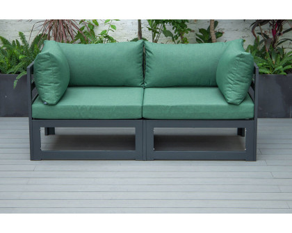 LeisureMod Chelsea 2-Piece Sectional Loveseat Black Aluminum with Cushions - Green