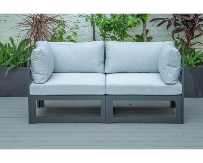 LeisureMod Chelsea 2-Piece Sectional Loveseat Black Aluminum with Cushions - Light Gray