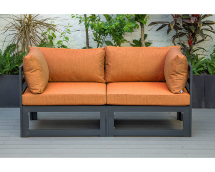 LeisureMod Chelsea 2-Piece Sectional Loveseat Black Aluminum with Cushions - Orange