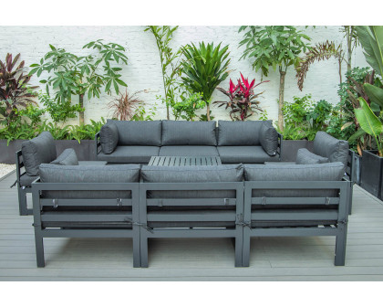 LeisureMod Chelsea 9-Piece Patio Sectional with Coffee Table Black Aluminum with Cushions - Black