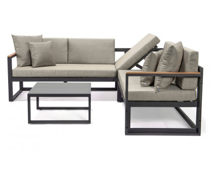 LeisureMod Chelsea Black Sectional with Adjustable Headrest and Coffee Table with Cushions - Beige