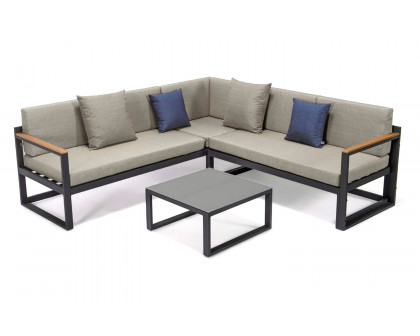 LeisureMod Chelsea Black Sectional with Adjustable Headrest and Coffee Table with Two Tone Cushions - Beige