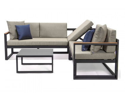 LeisureMod Chelsea Black Sectional with Adjustable Headrest and Coffee Table with Two Tone Cushions - Beige