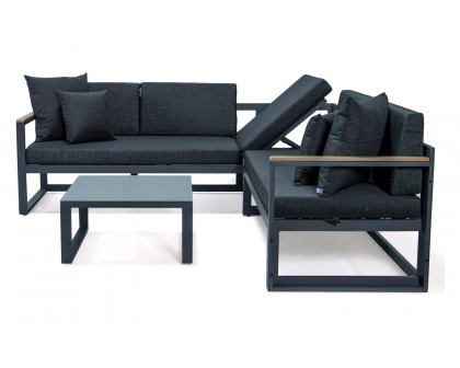 LeisureMod Chelsea Black Sectional with Adjustable Headrest and Coffee Table with Cushions - Black