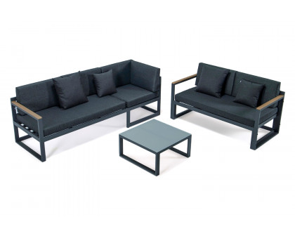 LeisureMod Chelsea Black Sectional with Adjustable Headrest and Coffee Table with Cushions - Black