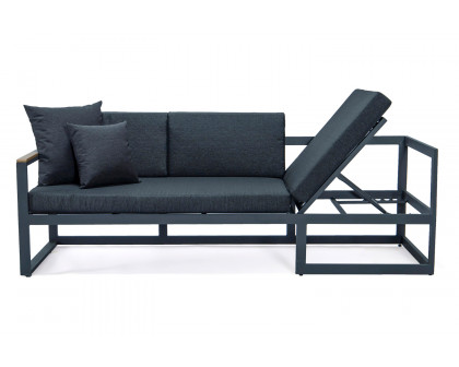 LeisureMod Chelsea Black Sectional with Adjustable Headrest and Coffee Table with Cushions - Black