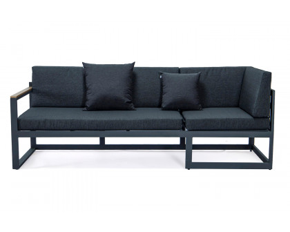 LeisureMod Chelsea Black Sectional with Adjustable Headrest and Coffee Table with Cushions - Black