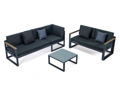 LeisureMod Chelsea Black Sectional with Adjustable Headrest and Coffee Table with Two Tone Cushions - Black