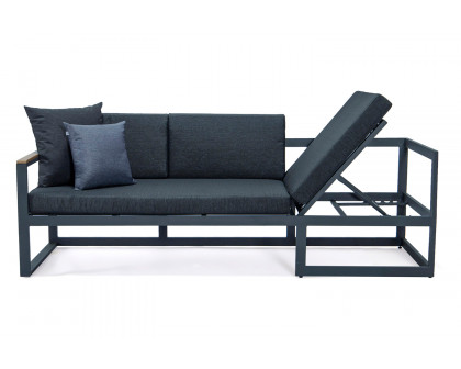 LeisureMod Chelsea Black Sectional with Adjustable Headrest and Coffee Table with Two Tone Cushions - Black