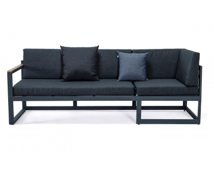 LeisureMod Chelsea Black Sectional with Adjustable Headrest and Coffee Table with Two Tone Cushions - Black