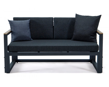 LeisureMod Chelsea Black Sectional with Adjustable Headrest and Coffee Table with Two Tone Cushions - Black