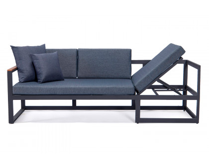 LeisureMod Chelsea Black Sectional with Adjustable Headrest and Coffee Table with Cushions - Blue