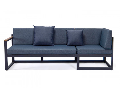 LeisureMod Chelsea Black Sectional with Adjustable Headrest and Coffee Table with Cushions - Blue