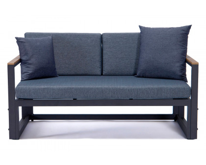 LeisureMod Chelsea Black Sectional with Adjustable Headrest and Coffee Table with Cushions - Blue