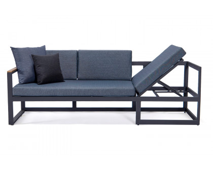 LeisureMod Chelsea Black Sectional with Adjustable Headrest and Coffee Table with Two Tone Cushions - Blue