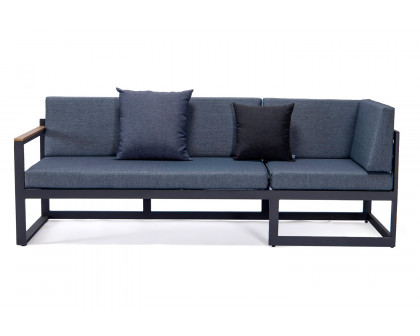 LeisureMod Chelsea Black Sectional with Adjustable Headrest and Coffee Table with Two Tone Cushions - Blue