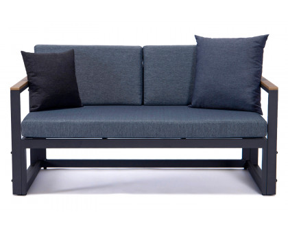 LeisureMod Chelsea Black Sectional with Adjustable Headrest and Coffee Table with Two Tone Cushions - Blue