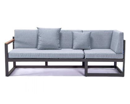 LeisureMod Chelsea Black Sectional with Adjustable Headrest and Coffee Table with Cushions - Light Gray