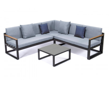 LeisureMod Chelsea White Sectional with Adjustable Headrest and Coffee Table with Two Tone Cushions