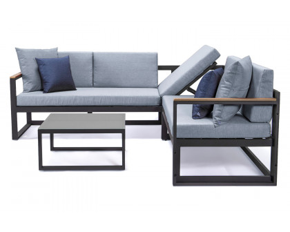 LeisureMod Chelsea Black Sectional with Adjustable Headrest and Coffee Table with Two Tone Cushions - Light Gray