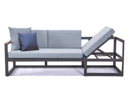 LeisureMod Chelsea Black Sectional with Adjustable Headrest and Coffee Table with Two Tone Cushions - Light Gray