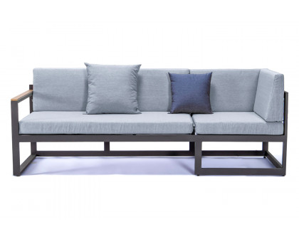 LeisureMod Chelsea Black Sectional with Adjustable Headrest and Coffee Table with Two Tone Cushions - Light Gray