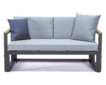 LeisureMod Chelsea Black Sectional with Adjustable Headrest and Coffee Table with Two Tone Cushions - Light Gray