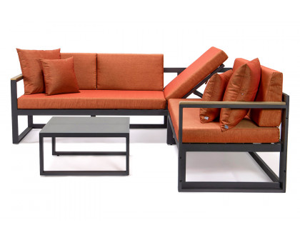 LeisureMod Chelsea Black Sectional with Adjustable Headrest and Coffee Table with Cushions - Orange