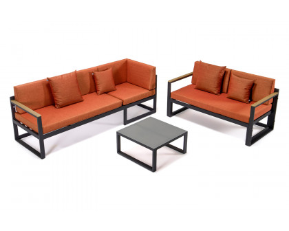 LeisureMod Chelsea Black Sectional with Adjustable Headrest and Coffee Table with Cushions - Orange