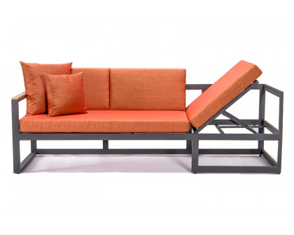 LeisureMod Chelsea Black Sectional with Adjustable Headrest and Coffee Table with Cushions - Orange