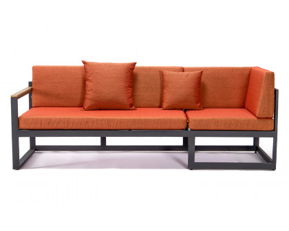 LeisureMod Chelsea Black Sectional with Adjustable Headrest and Coffee Table with Cushions - Orange