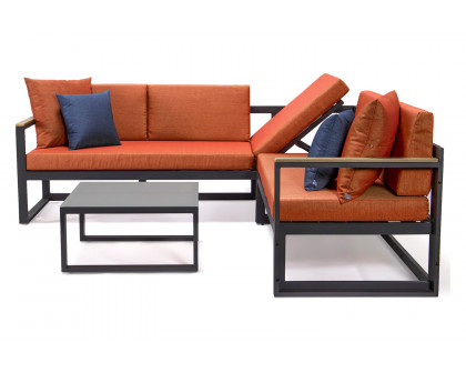 LeisureMod Chelsea Black Sectional with Adjustable Headrest and Coffee Table with Two Tone Cushions - Orange