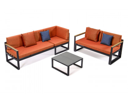 LeisureMod Chelsea Black Sectional with Adjustable Headrest and Coffee Table with Two Tone Cushions - Orange