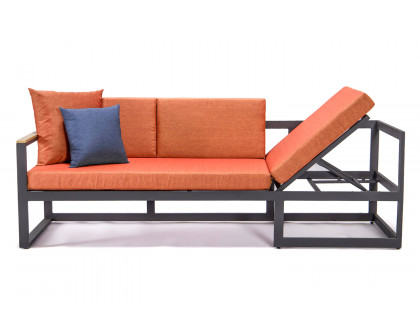 LeisureMod Chelsea Black Sectional with Adjustable Headrest and Coffee Table with Two Tone Cushions - Orange