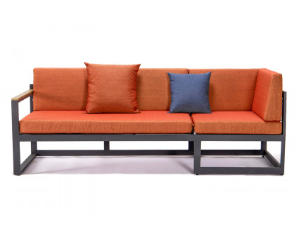 LeisureMod Chelsea Black Sectional with Adjustable Headrest and Coffee Table with Two Tone Cushions - Orange