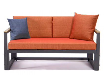 LeisureMod Chelsea Black Sectional with Adjustable Headrest and Coffee Table with Two Tone Cushions - Orange