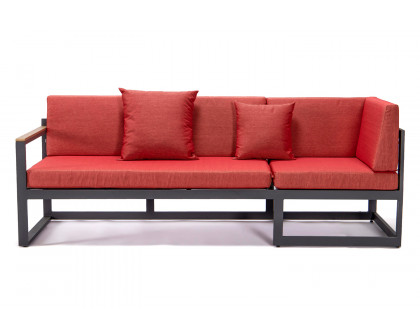 LeisureMod Chelsea Black Sectional with Adjustable Headrest and Coffee Table with Cushions - Red